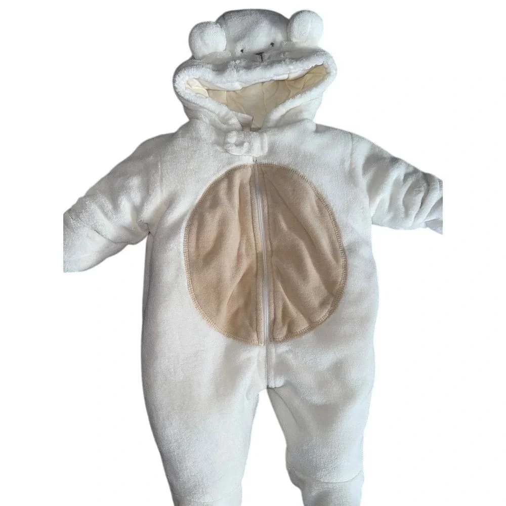 MINIWEAR Infant Little Bear Hooded White‎ Pram/Snowsuit Size 0-3Months